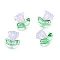 Detailed view of four purple tulip glass beads with green leaves for DIY jewelry making - 10 Flowers + 10 Leaves / Blue Pink Morning Glory