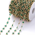 Eén meter gouden koperen ketting met groene zirkoon kralen voor luxe DIY sieraden maken - Pakket van 1 Meter (6.8mm) / Goudkleurige Ketting Pauwgroene Zirconia