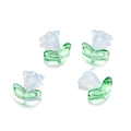 Detailed view of handmade glass tulip beads with green leaves for DIY jewelry making - 10 Flowers + 10 Leaves / Blue Trumpet Flower