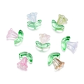 Macro detail of colorful trumpet flower glass beads for DIY jewelry with through-holes - 10 Flowers + 10 Leaves / Mixed Color Morning Glory