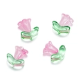 Macro shot of glass tulip and leaf beads for DIY jewelry with pink and green finish - 10 Flowers + 10 Leaves / Peach Pink Morning Glory