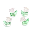 Macro shot of handmade tulip glass beads with white petals and green leaves for DIY jewelry - 10 Flowers + 10 Leaves / Pink Yellow Morning Glory