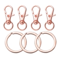 Detalle de cierres de langosta en oro rosa y anillos divididos para creación de llaveros - Paquete de 10 Juegos (32mm/25mm) / Rosa oro