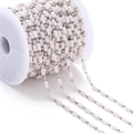 Detail of pink resin tube beads and silver metal ball chain for DIY jewelry making - Rectangular Stone Bead Style / 1 Meter / Beige (White K Chain)