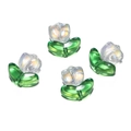 Iridescent glass tulip beads with green leaves for DIY jewelry and necklaces - 3D Iridescent White