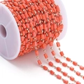 Detalle de cadena de cobre dorado con cuentas cilíndricas de color coral suave - Estilo de Cuenta de Piedra Rectangular / 1 Metro / Naranja (Cadena KC Oro)