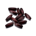 Macro detail of dark reddish-brown oval wooden beads with natural grain and pre-drilled holes - Burgundy