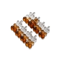 Macro shot of 8 gradient amber resin teddy bear pendants with silver metal rings - Transparent Brown
