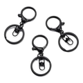 Three matte black metal lobster clasps with split rings for DIY keychain accessories - 30x68mm / Black