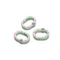 Trois mousquetons ovales vert menthe avec motifs de cœurs violets pour DIY porte-clés - Style Vert Peint à la Main