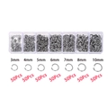 350er Set Edelstahl Biegeringe 3-10mm in transparenter Aufbewahrungsbox für Schmuck - Biegering-Set (KT0098) / 7-Slot Packung / Stahlfarben