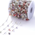Colorful natural gemstone chip beaded chain with silver metal links for DIY jewelry - Multicolor Chip Stone White K Chain / 2mm (1 Meter/Pack)