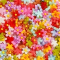 Vista macro de dijes de flores de resina de 6mm en colores variados para manicura y artesanía - Paquete de 100 / Estilo 16 Flor 8mm