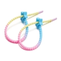 Detail of gradient silicone cable ties with blue star sliders for bag accessories - Blue