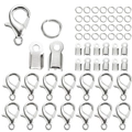 Silver DIY jewelry accessory set with lobster clasps, jump rings and fold-over cord ends - 80-Piece Set (Lobster Clasp 12*6mm / Jump Ring 0.7*5mm / End Cap 3.5mm) / Silver