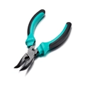 Detalle de alicates profesionales de punta curvada con mangos ergonómicos en negro y cian - Alicates para Garras de Pollo Deshuesadas Teflon 5 Pulgadas / Azul negro