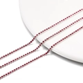 Macro shot of 2mm red rhinestone claw chain with silver metal base for DIY jewelry making - 2.0mm (1m/Pack) / Silver Base Rose Red (Dyed)
