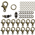 Detail view of antique bronze DIY jewelry kit with lobster clasps and jump rings - 60Pcs Set / Antique Bronze