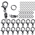 Detail of DIY jewelry set with lobster clasps, jump rings and end crimp connectors - 60Pcs Set / Gunmetal