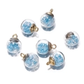 Luminous glass ball pendant with light blue powder and glitter beads for DIY jewelry - 5 Pieces/Pack (16x21.5mm) / Blue