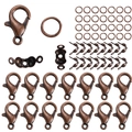 Antique bronze jewelry making kit with lobster clasps, jump rings and calotte connectors - 60Pcs Set / Antique Red Copper