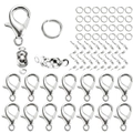 Silver lobster clasps and jump rings jewelry making kit for DIY bracelets and necklaces - 60Pcs Set / Silver