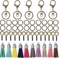 Complete DIY keychain kit with colorful tassels lobster clasps and jump rings in bronze - 65 Pcs/Pack / Antique Bronze 8-shaped Buckle Tassel Keychain Set