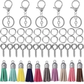 Kit de porte-clés DIY avec glands en daim colorés et anneaux en métal argenté brillant - 65 Pcs/Paquet / Set Porte-clés Gland Style Chaîne Blanc K