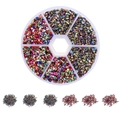 6-grid iridescent crushed glass stones for nail art and DIY jewelry in a clear round box - Color 01 / Small