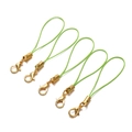 Macro view of five light green braided lanyards with gold-plated lobster clasps - Fruit Green