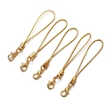Close-up of five gold-plated lobster clasp lanyards for DIY jewelry and phone charms - Gold Thread