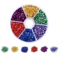 Macro view of six-compartment wheel box with colorful metallic DIY nail art crushed stones - Color 04 / Small