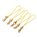 Close-up of 5 gold lobster clasp phone lanyards with yellow braided cords for DIY - Gold Yellow