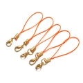 Detailed view of five orange braided nylon lanyards with golden lobster clasps for DIY - Orange