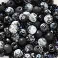 Macro view of assorted black and white DIY glass beads with crackle and leopard textures - 20g/Pack (2-8mm) / Dark Blue Series