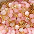 Pink crystal glass crackle beads and gold metal charms DIY jewelry making set - 50g 1 Pack / Pink (Gold Accessories)