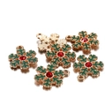 Christmas snowflake charm with green enamel, red rhinestone and golden metal edge - 1 Piece/Pack / Christmas Snowflake Pendant (10 Pieces/Pack)