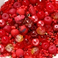 Macro shot of assorted red glass beads featuring matte, faceted, and golden finishes - 20g/Pack (2-8mm) / Red Series