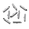 Detail view of 9 silver stainless steel slider tube clasps with loops for DIY jewelry making - 6mm (10 Pieces Pack) / Steel