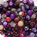 Macro detail of mixed 8mm glass beads and seed beads in purple and burgundy tones for DIY - 20g/Pack (2-8mm) / Violet Series