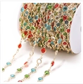 Eén meter meerkleurige zirkonia ketting op witte spoel voor DIY sieraden maken - Pakket van 1 Meter (6.8mm) / Meerkleurige Goudkleurige Ketting