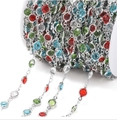 Kleurrijke zirkoonketting met zilveren metalen schakels voor DIY sieraden en kettingen - Pakket van 1 Meter (6.8mm) / Meerkleurige Wit K Ketting