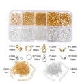 Kit de joyería DIY de 10 rejillas con cierres de langosta y anillas en dorado y plateado - 1 Caja aprox. 75g / Caja de Accesorios Dorado y Plateado de Varios Compartimentos