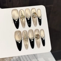Luxuriöse Schwarz-Gold-Gradienten-Nägel zum Aufpressen mit Cat-Eye-Effekt und Diamanten - Extra Klein (XS) / Slim Oval Stil (3335)