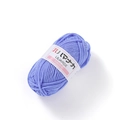 Detailed macro view of a light purple 4-ply milk cotton yarn ball with a paper label - Blue and Purple