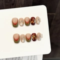 Set de uñas postizas hechas a mano en verde oliva y champán con lujosos cristales brillantes - XS / 3281-Ataúd Corto (3281-超短梯)