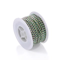 Close-up of four-strand braided multi-color cotton cord on a white plastic spool - 25 Meters/Roll / Green Blue Purple White (B020)