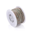 Detail of four-strand braided two-tone cotton cord on white spool for DIY jewelry - 25 Meters/Roll / Yellow Blue Orange Brown (B021)