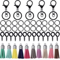 DIY black lobster clasp keychain set with colorful faux leather tassels and accessories - 65 Pcs/Pack / Black 8-shaped Buckle Tassel Keychain Set