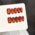 Rood en oranje gradiënt cat-eye plaknagels met fijne glitters en glanzende afwerking - Extra Klein (XS) / Rood Oranje Gradiënt Kattenoog (3326-Korte Trapezium)